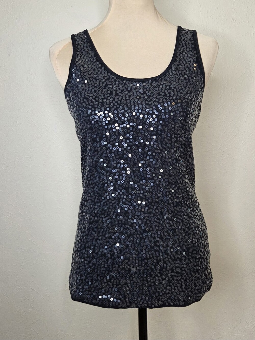 Rue21 Black Sequin Tank Top XL Party Club Glam Stretch